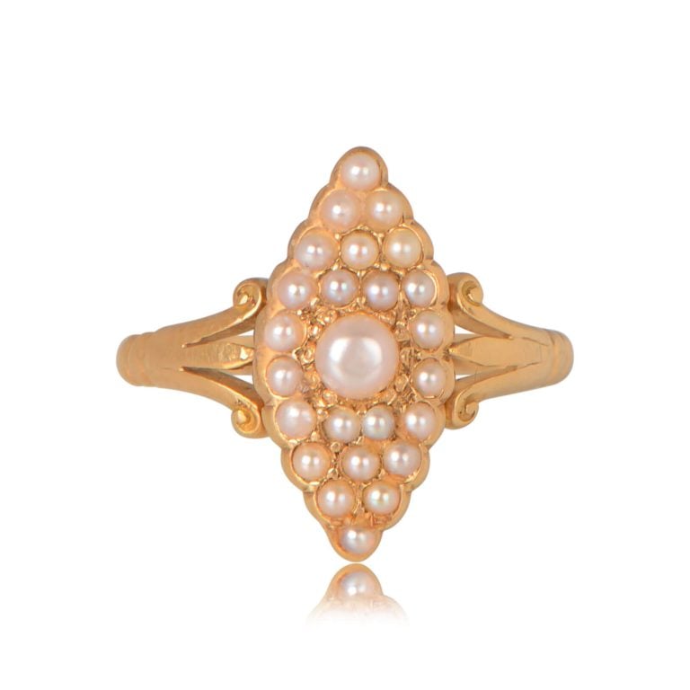 Antique Georgian Pearl Navette Ring. Harrisburg Ring. Circa 1815