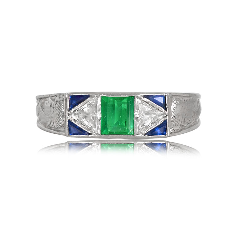 13267_TV Emerald and Diamond Egyptian Revival Ring Ogden Ring 13267