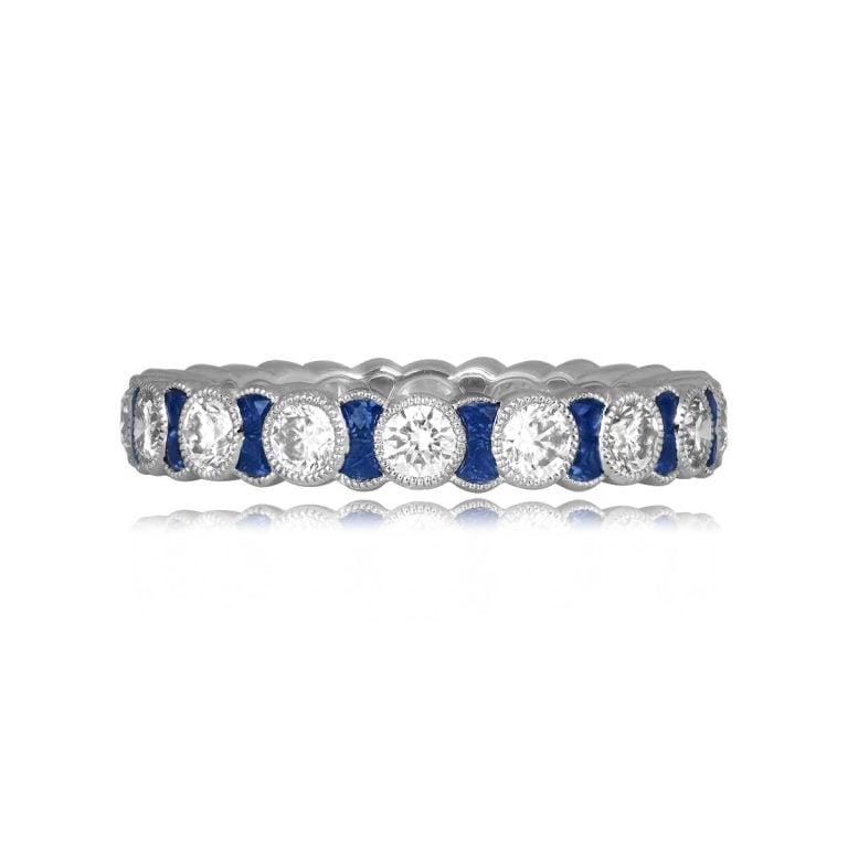 Platinum Diamond and Sapphire Wedding Elmont Band 3mm
