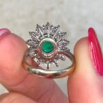 18k White Gold Mounting Prong Set Floral Cluster Diamond And Emerald Ring DYL12 F6