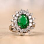 Emerald and Diamond Cluster Ring Quintan Ring Artistic