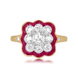 Antique Edwardian Ruby Diamond and Gold Ring - Lorraine Ring 13357