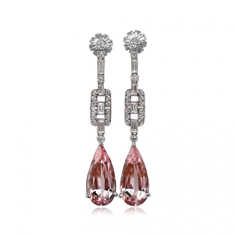 Art Deco 13.09ct Morganite and Diamond Earrings. Bocca Earrings