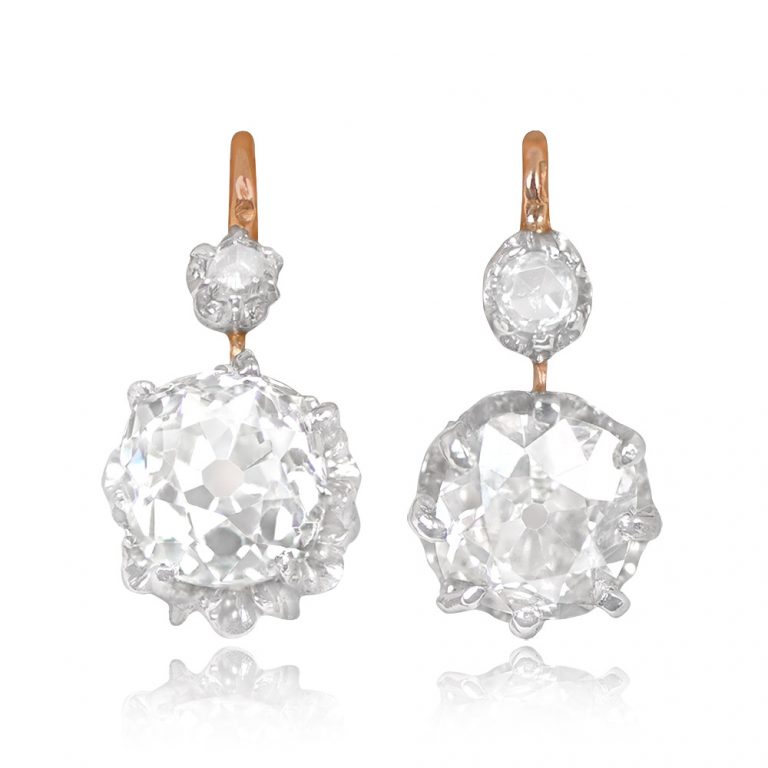 Antique Victorian Diamond Cluster Royalton Earrings, Circa 1880