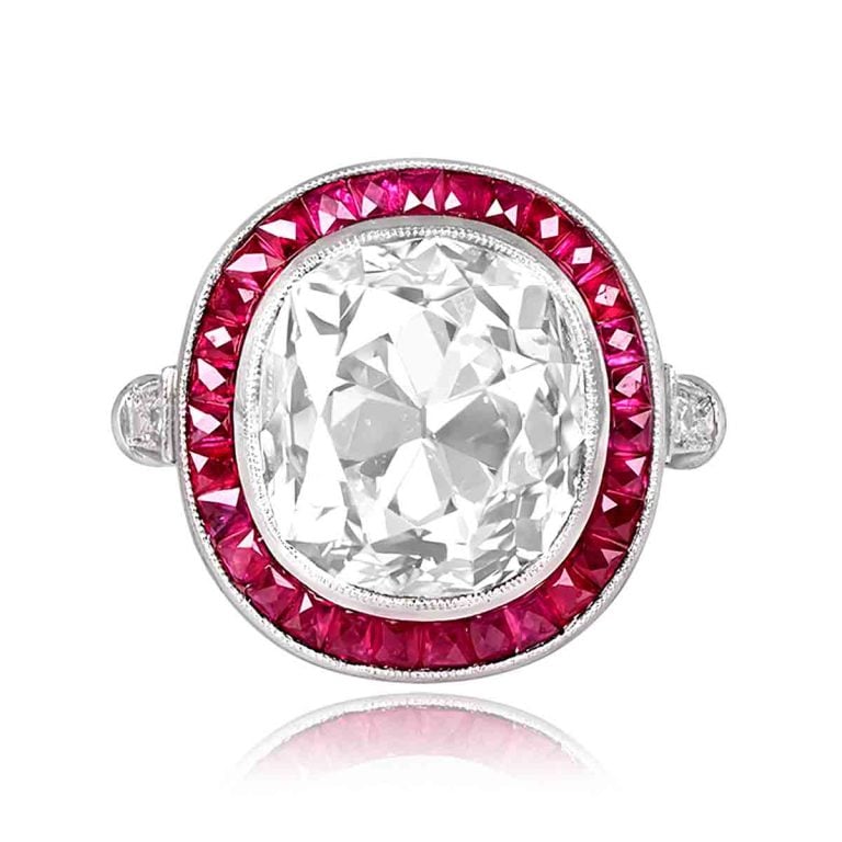 7ct Cushion Diamond with Ruby Halo Sussex Ring