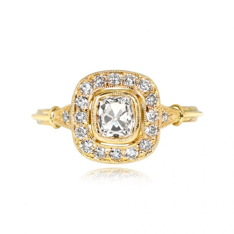 0.63ct Antique Cushion Cut Diamond 18k YG Malta Ring