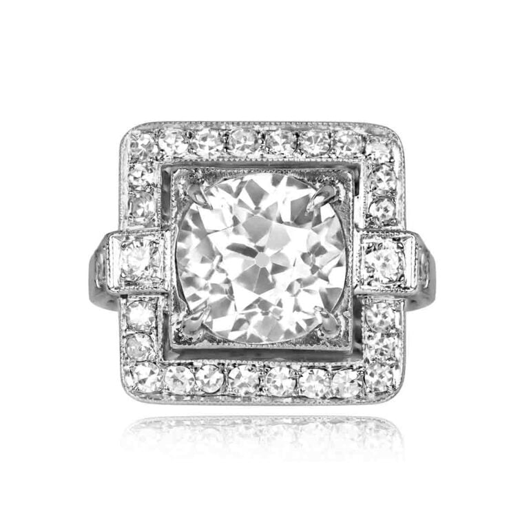 Antique Art Deco 3.07ct Diamond Halo Engagement Ring. Glenview Ring. Circa 1930
