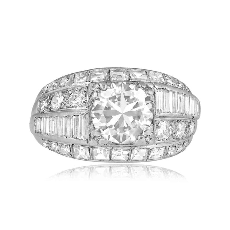 Vintage Retro GIA 1.37ct Transitional Cut Diamond Preston Ring, Circa 1950
