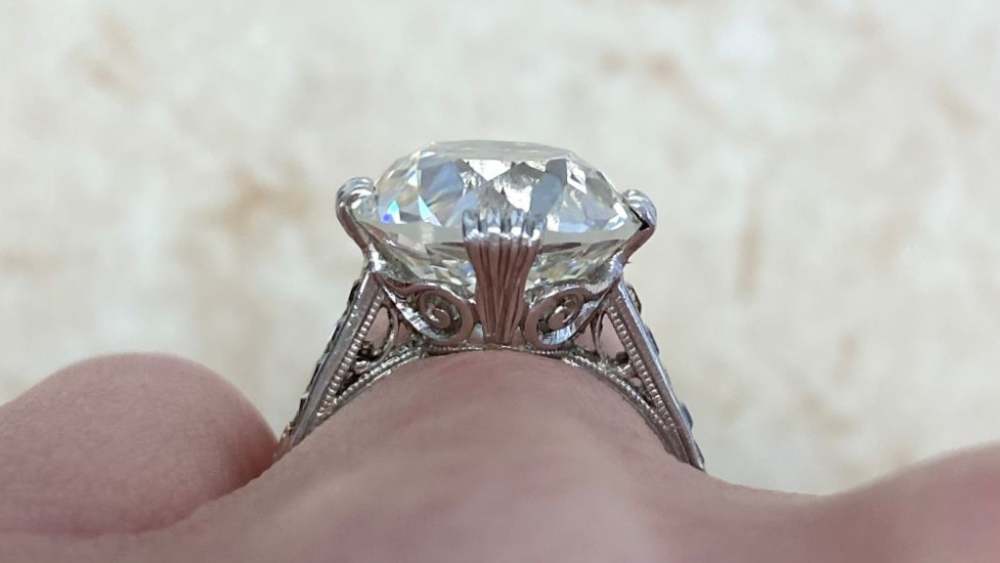 8 Carat diamond ring on finger close up