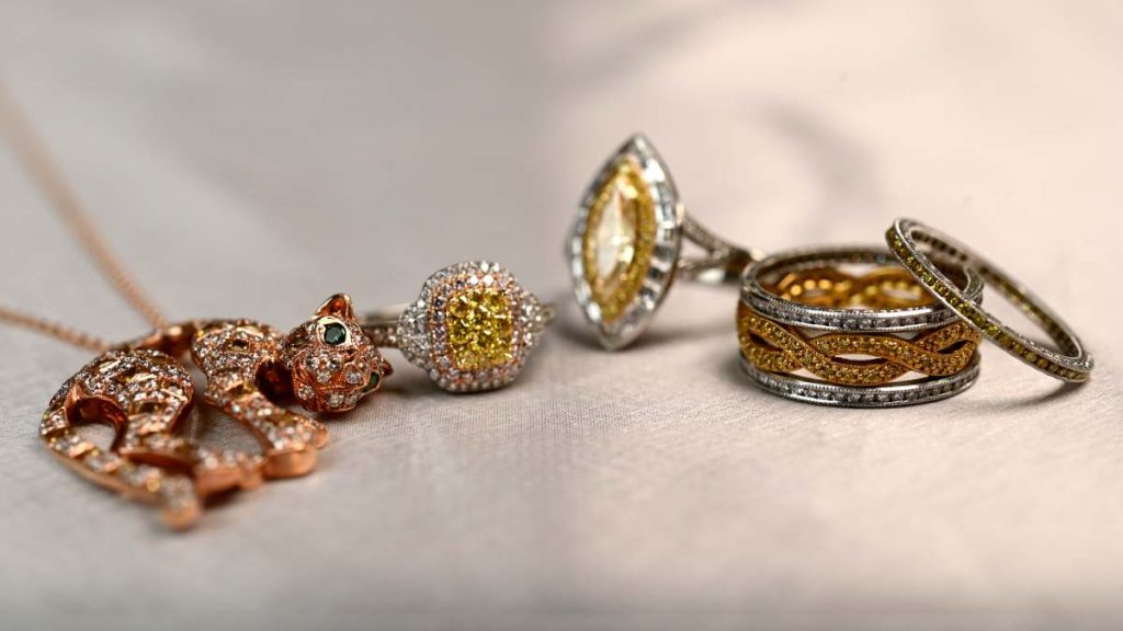 Different Jewelry Items with Fancy Yellow Diamond