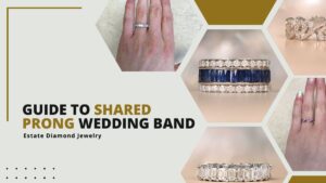 Shared Prong Wedding Bands on Finger and in showroom