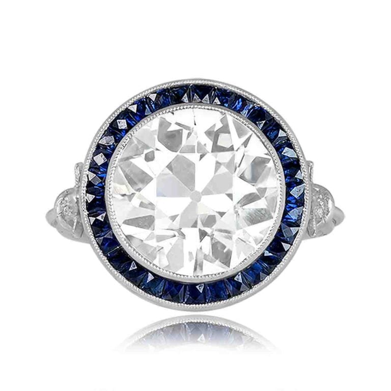 5.72ct Diamond and Sapphire Halo Platinum Golders Green Ring