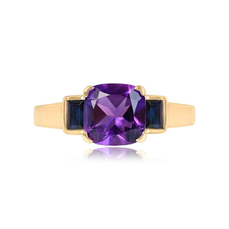 Three Stone Amethyst and Sapphire Montana Ring