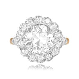 Antique Victorian Era 3.00 carat center Diamond Halo Stockton Ring, Circa 1880 14353