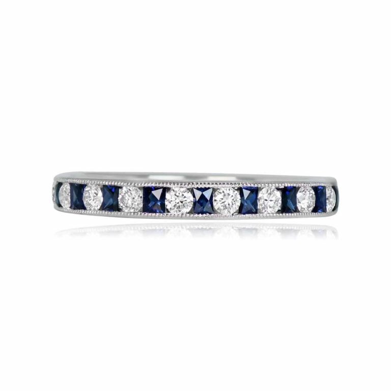 Diamond and Sapphire Platinum Half Eternity Ladue Band 2.60mm