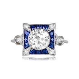 Denmark Old Euro Diamond and Sapphire Engagement Ring Platinum 14258-TV