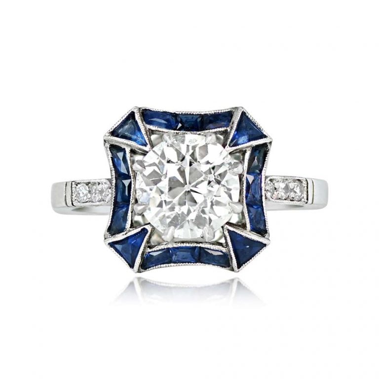 1.62ct Diamond and Sapphire Halo Connecticut Ring
