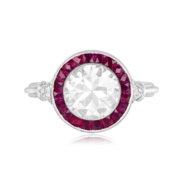 1.59ct Old European Cut Diamond Ruby Halo Plano Ring