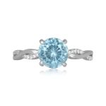 1.30ct round cut aquamarine platinum twist shank Bay Ring 14175 TV