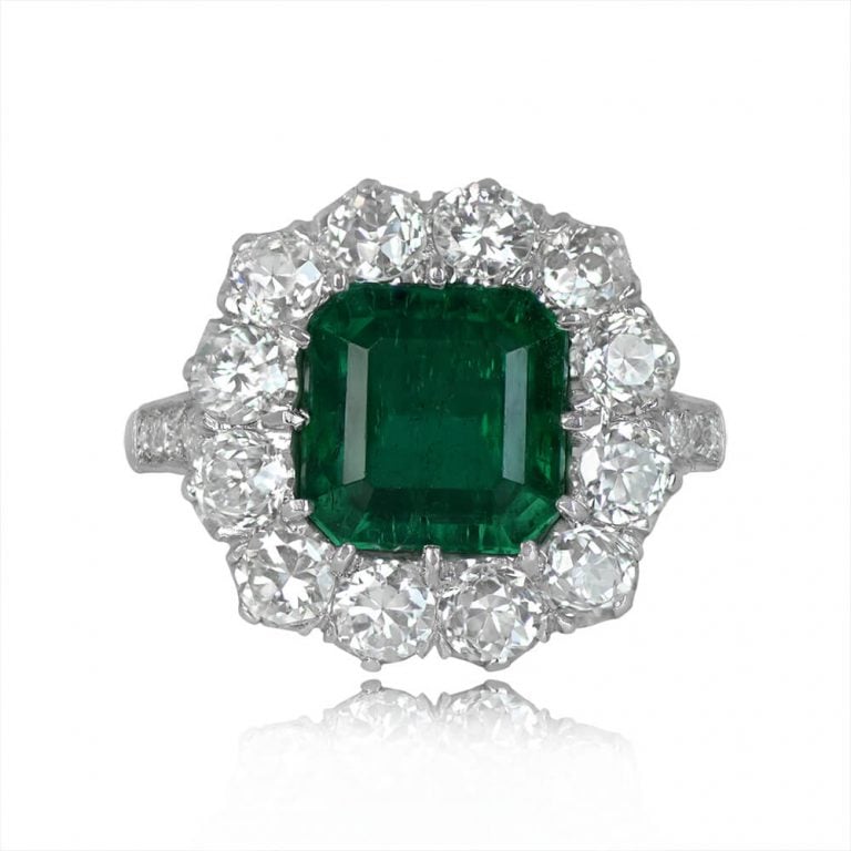 2.49ct Emerald and Diamond Cluster Vernon Ring