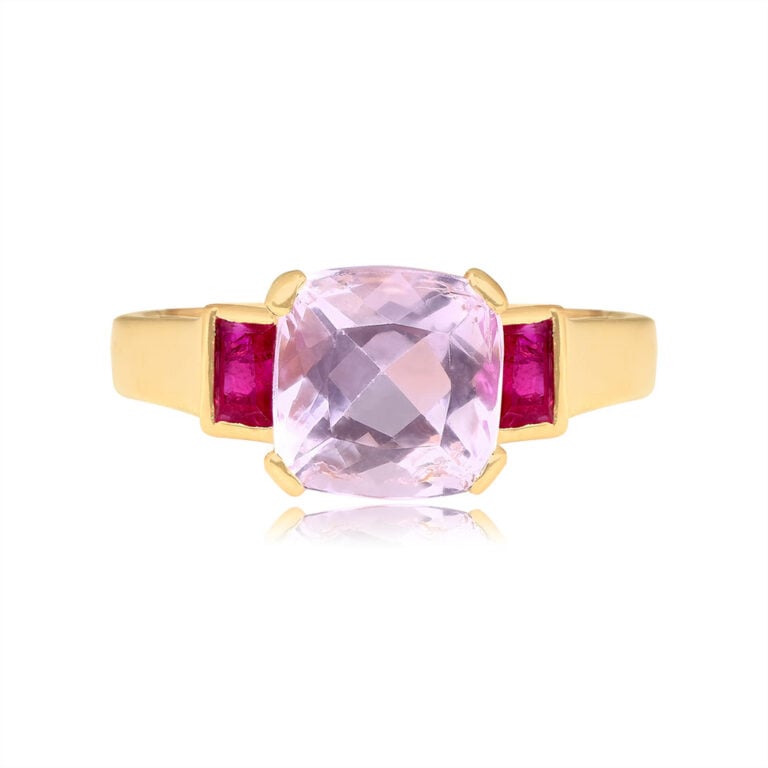 Morganite and Ruby Accent 18k Yellow Gold Windsor Ring