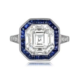 5 Carat GIA Asscher Cut Diamond and Sapphire Ring 13798-TV