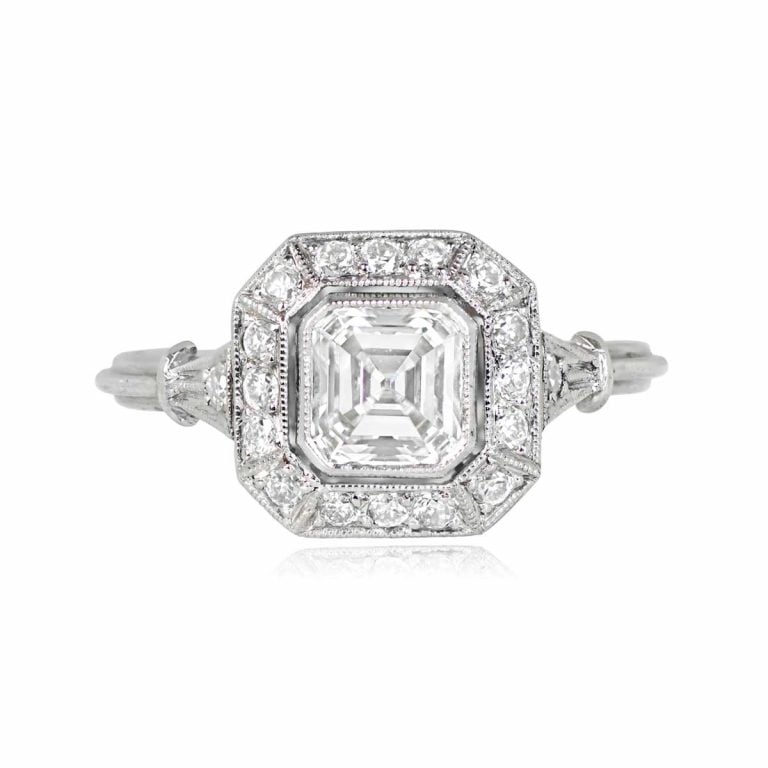 0.84ct Asscher-cut Diamond Platinum Halo Bolton Ring