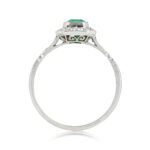 Side View Emerald Cut Emerald Gemstone Diamond Halo Platinum Hand Crafted Ring 13695