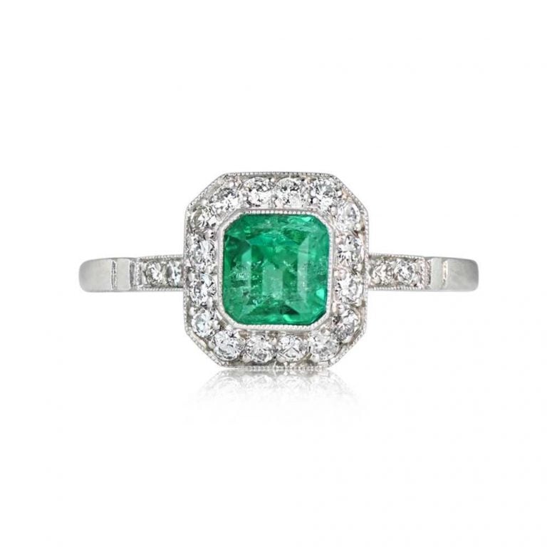 0.63ct Emerald Platinum Diamond Halo Northport Ring
