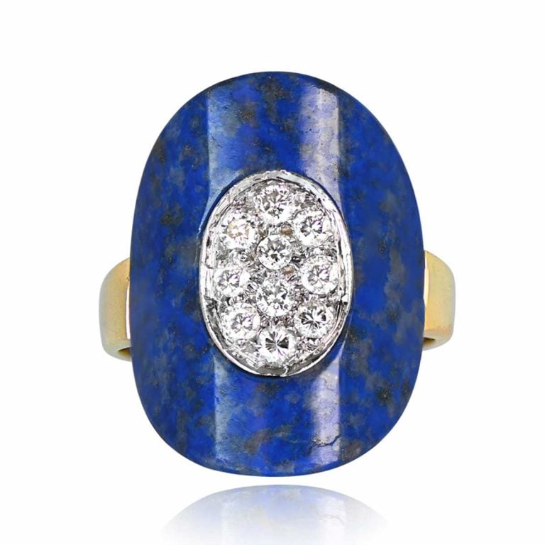 Vintage Italian Diamond and Lapis Lazuli Ring. Trivento Ring. Circa 1970