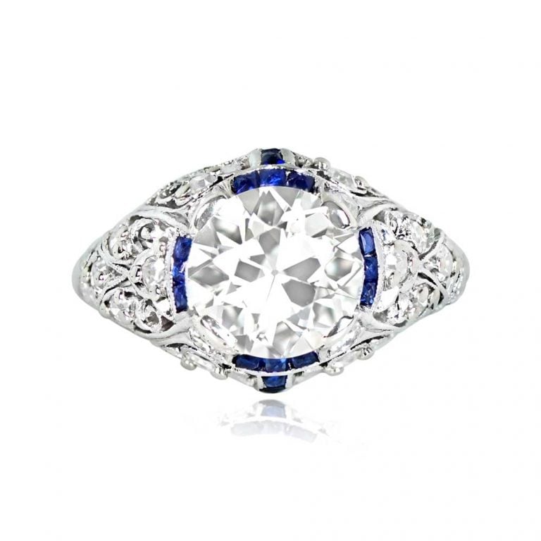 Art Deco 2.24ct Diamond and Sapphire Curel Ring. Art Deco, Circa 1925