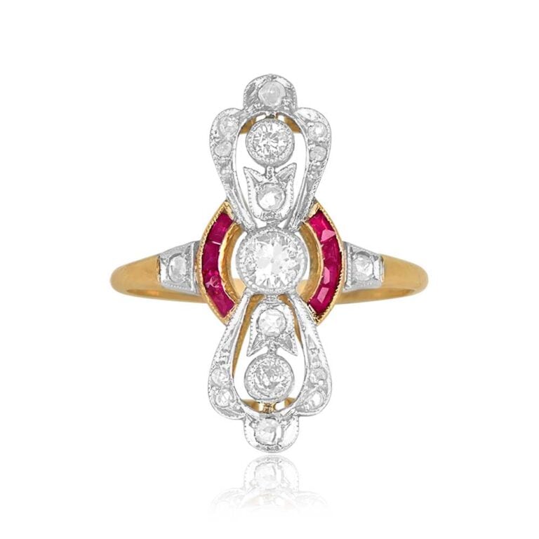 Antique Diamond and Ruby Newnan Ring. Edwardian Era, Circa 1900