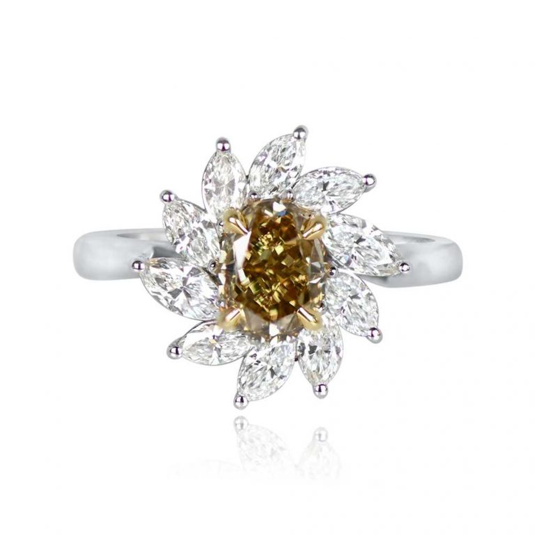 1.39ct Oval Cut Yellow-Brown Diamond Miramichi Ring