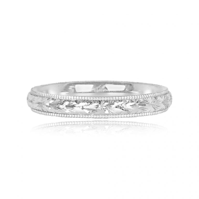 Platinum Comfort Fit Engraved Zurich Band. 3mm