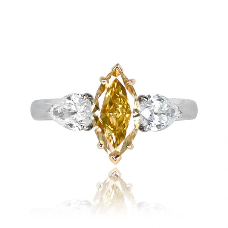 GIA 1.56ct Marquise Cut Fancy Deep Brownish Yellow Diamond Massachusetts Ring