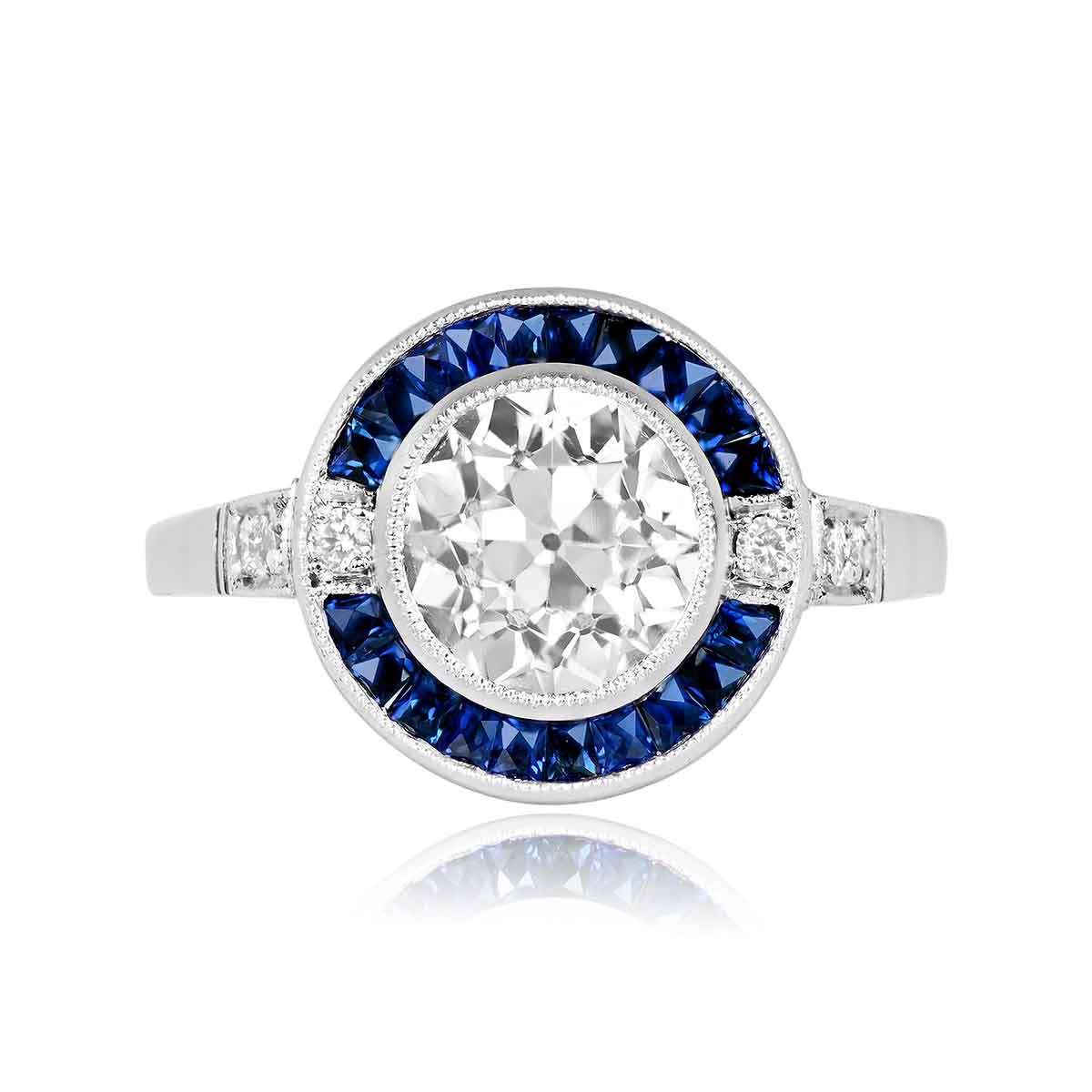 13803 TV 1200P WEB 1.41ct Old Euro Sapphire Halo Platinum Constantinople Ring 13803