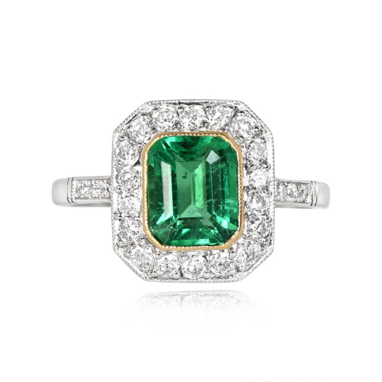 1.48ct Emerald and Diamond Halo Platinum Murci Ring