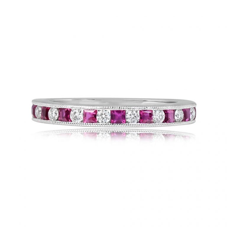 Ruby and Diamond 14k Gold Half Eternity Elmhurst Band 2.6mm
