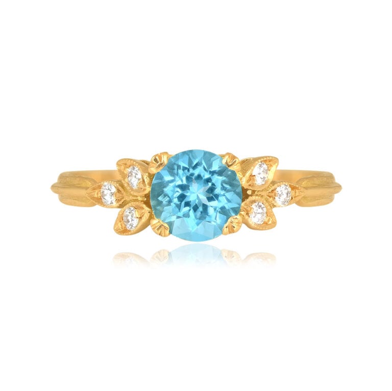 18k Yellow Gold Floral Motif Aquamarine Elliston Ring