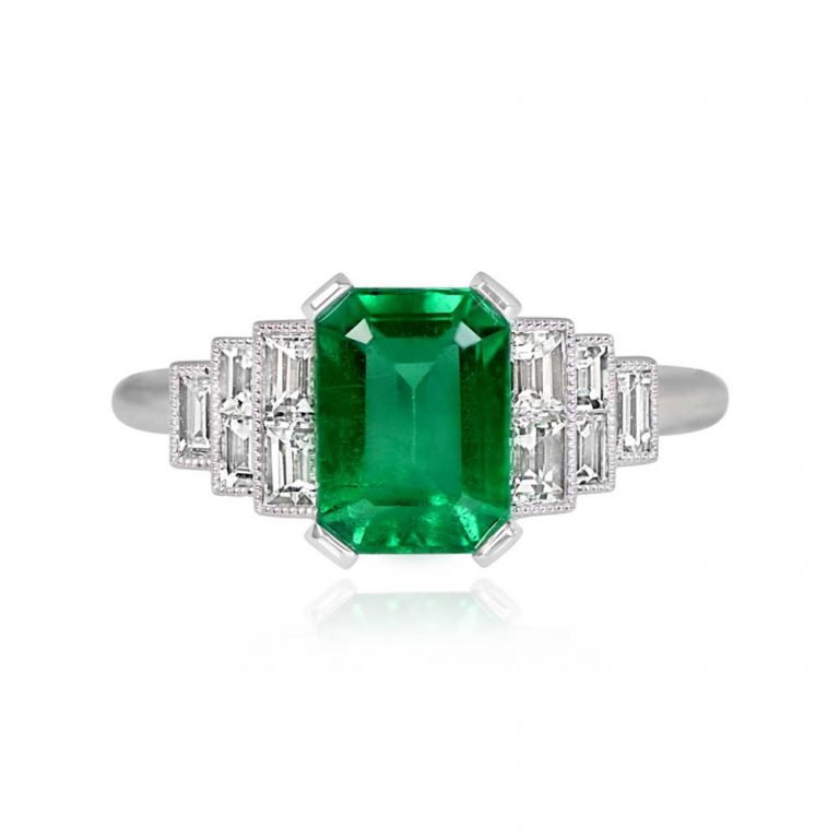 1.28ct Emerald And Diamond Accent Platinum Ring