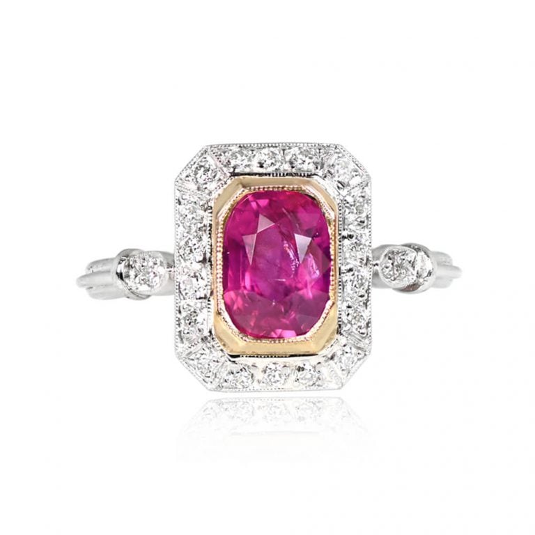 1.62ct Burma Ruby and Diamond Halo Tyne Ring