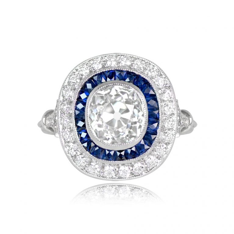 1.78ct Antique Cushion Cut Diamond and Double Halo Castleford Ring