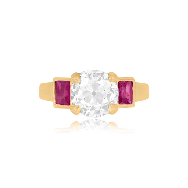 1.63ct Old European Cut Diamond and Ruby Accent Cyprus Ring