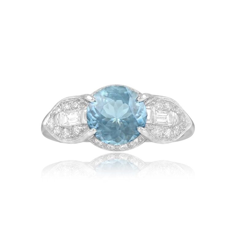 1.76ct Round Aquamarine and Platinum Tiber Ring