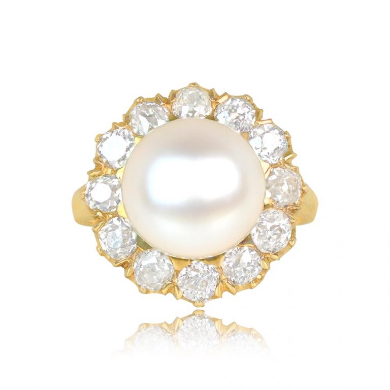10.4mm Natural Pearl and Diamond Halo Bayview Ring