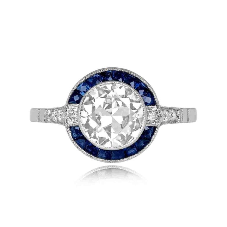 1.42ct Diamond and Sapphire Halo Brookville Ring