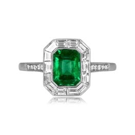 1.27ct Emerald and Baguette Halo Platinum Arcadia Ring 15467