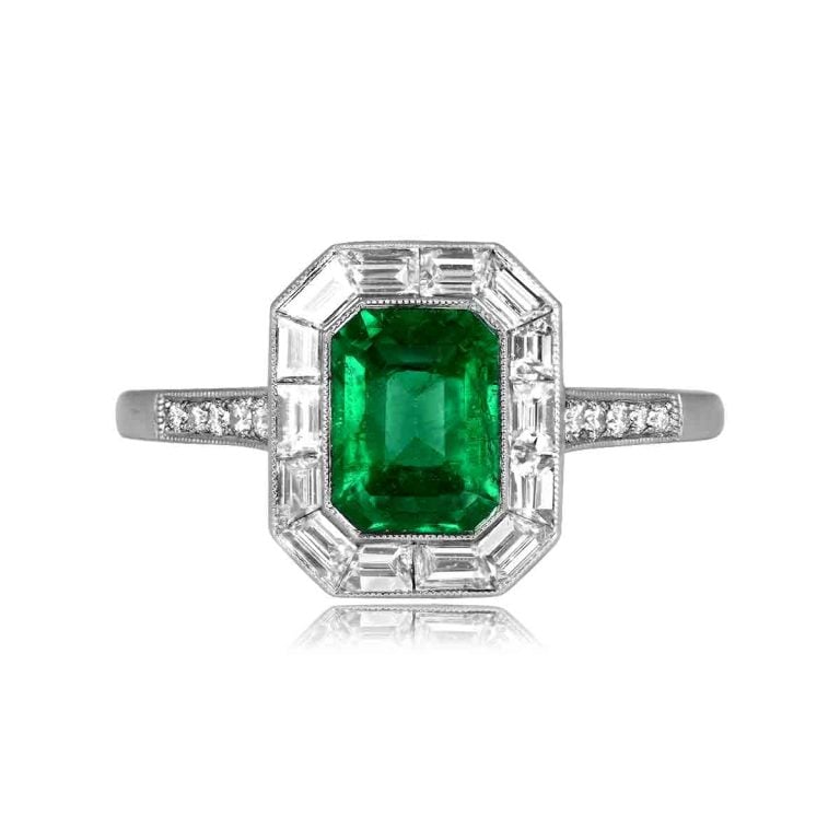 1.27ct Emerald and Baguette Halo Platinum Arcadia Ring