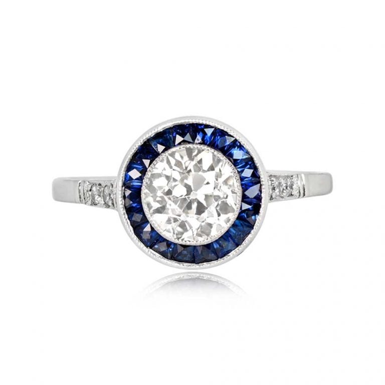 1.02ct Diamond and Sapphire Halo Platinum Leawood Ring