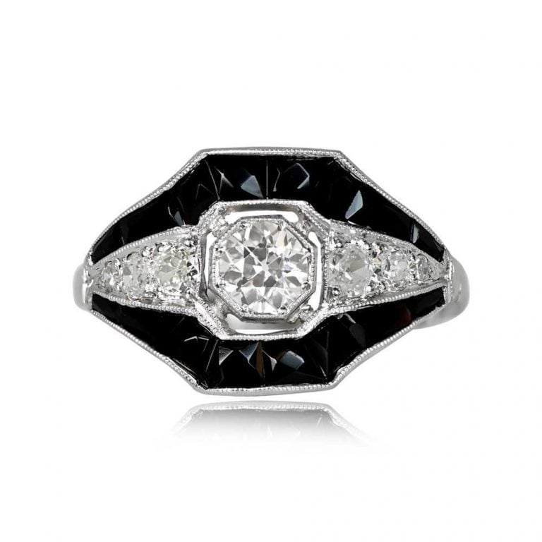 0.42ct Diamond and Onyx Halo Waverly Ring